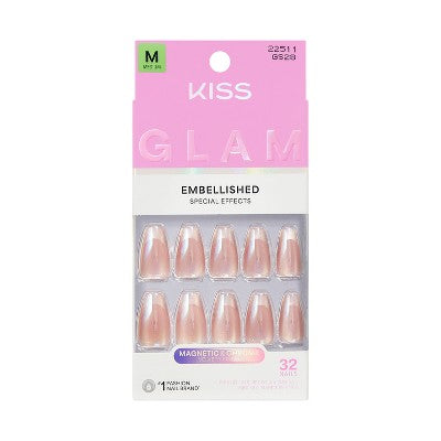 Kiss Glam Embellished Press-On Fake Nails Medium Coffin Dusk Mirage 35ct - Imperfect Box