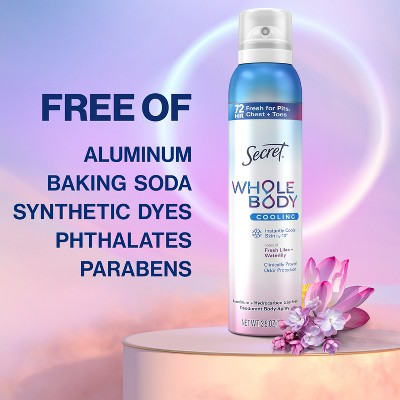 Secret Whole Body Deodorant Spray Lilac & Waterlily Aluminum-Free 3.5oz - New