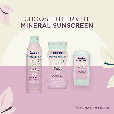 Coppertone Pure & Simple Baby Mineral Sunscreen SPF 50 6 fl oz - New