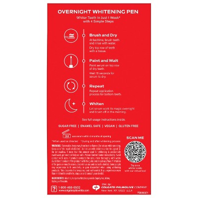 Colgate Optic White Overnight Teeth Stain Remover, 21 Nightly Treatments, Hydrogen Peroxide Teeth Whitening Pen Gel 0.08 fl oz - Imperfect Box