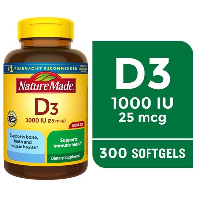 Nature Made Vitamin D3 1000 IU (25 mcg), Bone Health and Immune Support Softgel 300ct - New