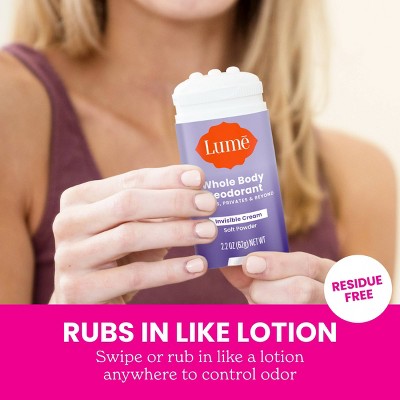 Lume Whole Body Women's Deodorant Invisible Cream Stick Soft Powder Scent 2.2oz - Imperfect Container