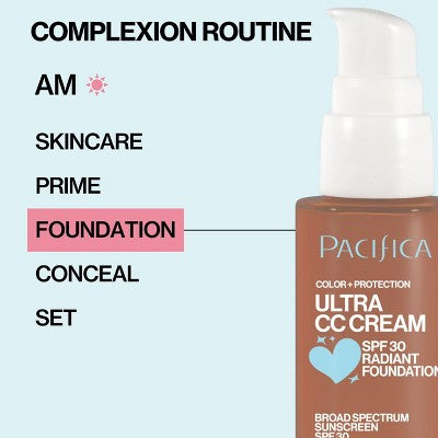Pacifica Ultra CC Cream Radiant Foundation with SPF 17 Warm/Tan 1 fl oz - Imperfect Box