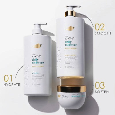 Dove Beauty Daily Moisture Hair Shampoo with Hyaluronic Serum & Bio-Protein Care 28 fl oz - Imperfect Container