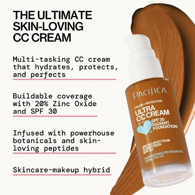 Pacifica Ultra CC Cream Radiant Foundation with SPF 17 Warm/Tan 1 fl oz - Imperfect Box