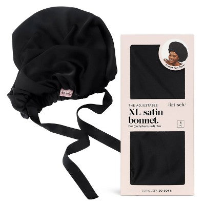 Kitsch Satin Sleep Hair Bonnet Black - Imperfect Box