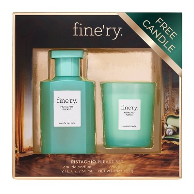fine'ry. Full Size EDP + Mini Candle Gift Set Pistachio Please 2pc - Imperfect Box