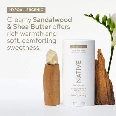 Native Sensitive Men's Deodorant Sandalwood & Shea Butter 3.1 oz - New