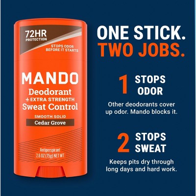 Mando Deodorant Plus Sweat Control Extra Strength Smooth Solid Stick Cedar Grove 2.6oz - Imperfect Container