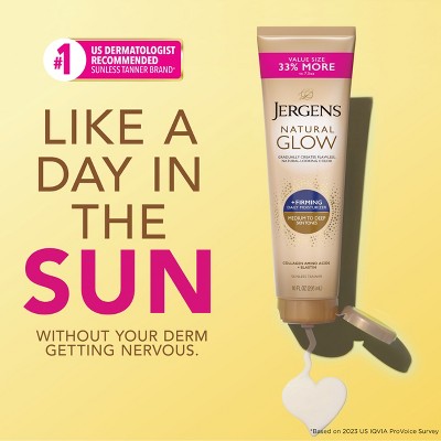 Jergens Natural Glow Skin Firming Daily Moisturizer + Self Tanner Tanning Lotion Medium to Deep 10 fl oz - Imperfect Container