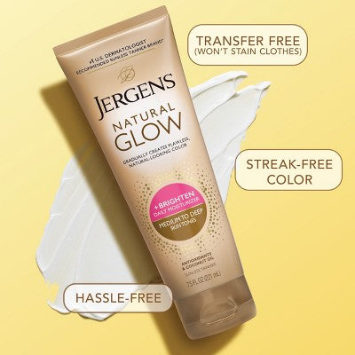 Jergens Glow Daily Moisturizer + Sunless Self Tanner Tanning Lotion Medium To Tan 7.5 fl oz - Imperfect Container