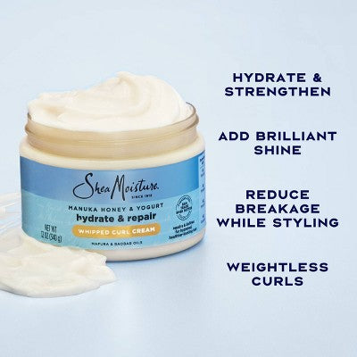 SheaMoisture Manuka Honey + Yogurt Hydrate + Repair Whipped Curl Cream 11.5oz - New