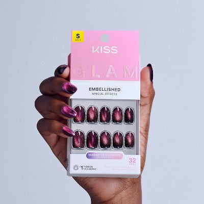 Kiss Glam Embellished Press-On Fake Nails Short Round Simple Joys 35ct - Imperfect Box