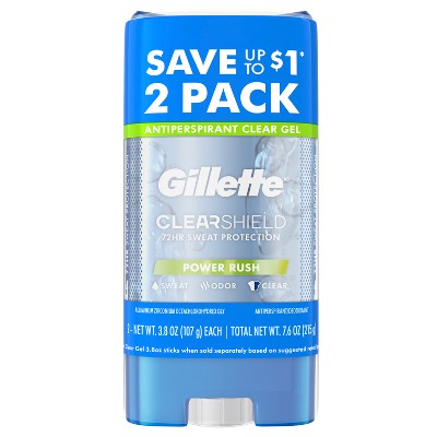 Gillette 72 Hours Sweat Protection Clear Gel Antiperspirant & Deodorant for Men Power Rush 2pk/3.8oz - New