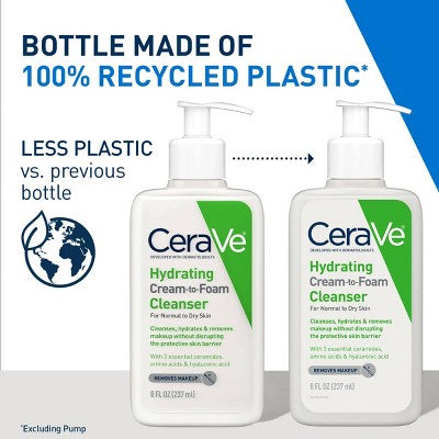 CeraVe Hydrating Cream-to-Foam Face Wash Hyaluronic Acid Normal to Dry Skin 8oz - New