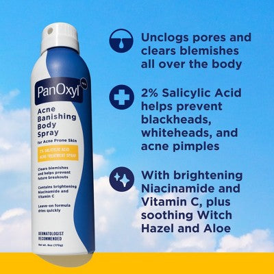 PanOxyl Acne Banishing Body Spray 2% Salicylic Acid 6oz - New