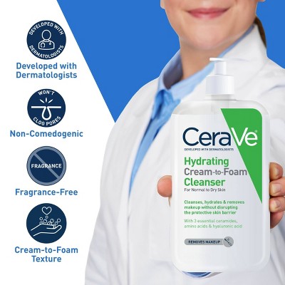 CeraVe Hydrating Cream-to-Foam Face Wash with Hyaluronic Acid 16 fl oz - New