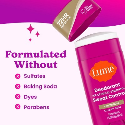 Lume Deodorant Plus Sweat Control Clinical Strength Smooth Solid Stick Antiperspirant Vanilla Bliss 2.6oz - Imperfect Container