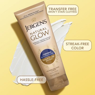 Jergens Natural Glow Skin Firming Moisturizer/Sunless Self Tanning Medium To Tan 7.5 fl oz - Imperfect Container