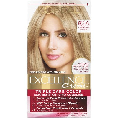 L'Oreal Paris Excellence Triple Protection Permanent Hair Color 6.3 fl oz 8.5A Champagne Blonde 1 Kit - Imperfect Box