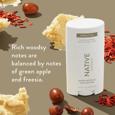 Native Sensitive Solid Deodorant for Men & Women Sandalwood & Shea 2.65oz - New