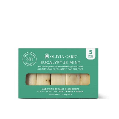 Olivia Care Travel Eucalyptus Mint Exfoliating Bar Soap Set 1.7oz/5ct - Imperfect Box