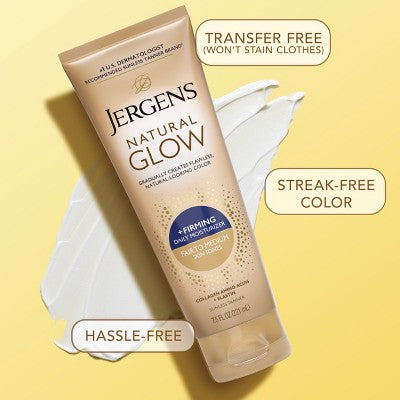 Jergens Natural Glow Skin Firming Moisturizer + Sunless Self Tanning Lotion Fair to Medium 7.5 fl oz - New