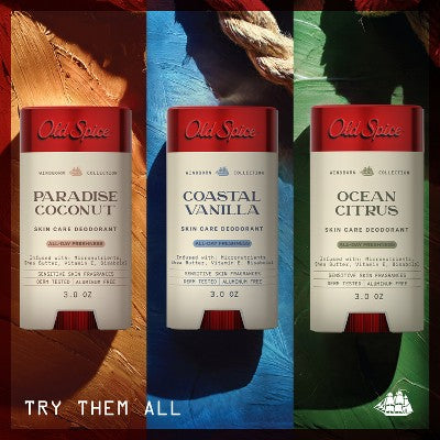 Old Spice Men All Day Freshness Windborn Collection Deodorant Coastal Vanilla 3oz - New