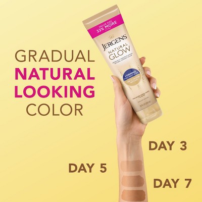 Jergens Natural Glow Skin Firming Daily Moisturizer + Self Tanner Tanning Lotion Fair to Medium 10 fl oz - Imperfect Container