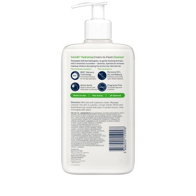CeraVe Hydrating Cream-to-Foam Face Wash with Hyaluronic Acid 12 fl oz - New