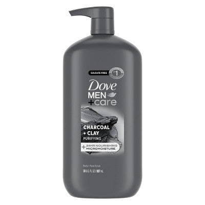 Dove Men+Care Charcoal + Clay Purifying Body; Face Wash Pump Sulfate Free 30 fl oz - Imperfect Container