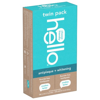hello Antiplaque and Whitening Fluoride Free Toothpaste Natural Peppermint 5oz/2pk - Imperfect Box