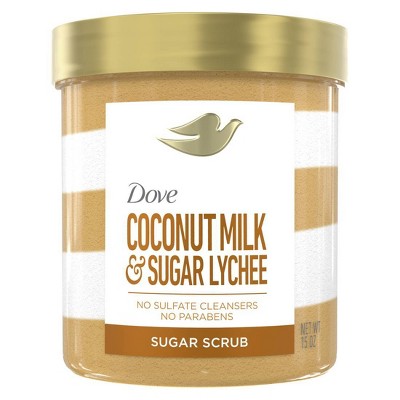 Dove Beauty Body Sugar Scrub Coconut Milk & Sugar Lychee 15oz - Imperfect Container