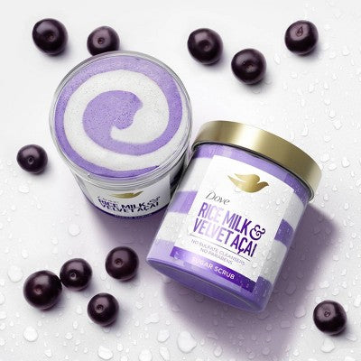 Dove Beauty Body Sugar Scrub Rice Milk & Velvet Acai 15oz - Imperfect Container