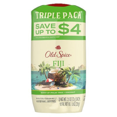 Old Spice Men's Antiperspirant & Deodorant Fiji with Palm Tree 2.6oz/3pk - New