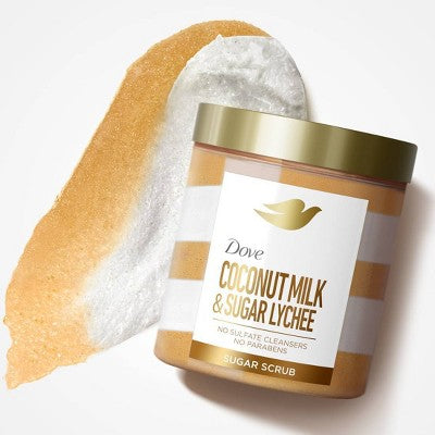 Dove Beauty Body Sugar Scrub Coconut Milk & Sugar Lychee 15oz - Imperfect Container