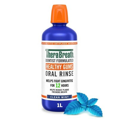 TheraBreath Healthy Gums Mouthwash Antigingivitis Clean Mint 33.8 fl oz - Imperfect Container