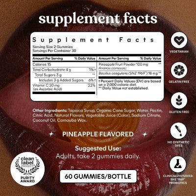 Lemme Purr Vaginal Probiotic Gummies  Vitamin C Pineapple Flavored 60ct - Imperfect Container
