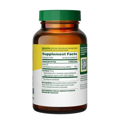 MegaFood Vitamin D3 1000 IU - Vegetarian Vitamin D Tablets With Real Food 60ct - New