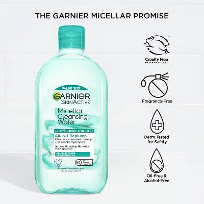 Garnier SkinActive Replumping Hyaluronic Acid/Aloe Micellar Cleansing Water 23.7 fl oz - Imperfect Container