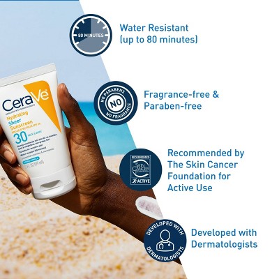 CeraVe Hydrating Sheer Sunscreen Lotion for Face and Body SPF 30 5oz - Imperfect Container