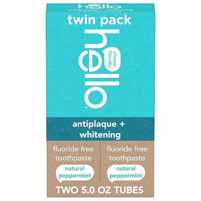 hello Antiplaque and Whitening Fluoride Free Toothpaste Natural Peppermint 5oz/2pk - Imperfect Box