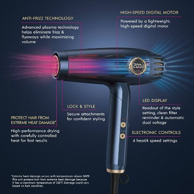 InfinitiPRO by Conair DigitalAIRE Folding Handle Hair Dryer Blue 1875 Watts - Imperfect Box