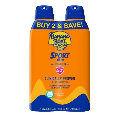 Banana Boat Ultra Sport Clear Spray Broad Spectrum Sunscreen SPF 50 6oz/2pk - New