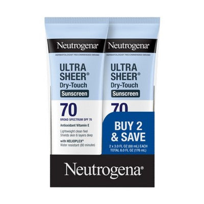 Neutrogena Ultra Sheer Sunscreen SPF 70 2pk/88ml - Imperfect Box