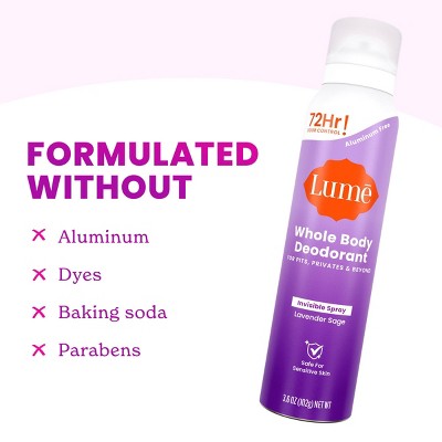 Lume Whole Body Deodorant Spray Lavender 3.6oz - Imperfect Container