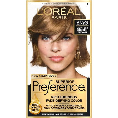 L'Oreal Paris Superior Preference Fade-Defying Color + Shine System 6.5 fl oz 6.5G Lightest Golden Brown 1 Kit - Imperfect Box