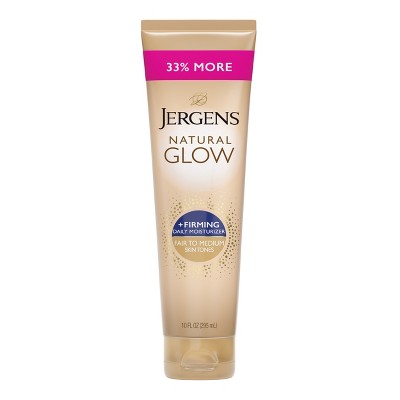 Jergens Natural Glow Skin Firming Daily Moisturizer + Self Tanner Tanning Lotion Fair to Medium 10 fl oz - Imperfect Container