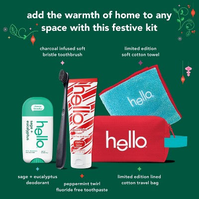 hello Holiday Home for the Holidays Toothpaste and Deodorant Travel Toiletry Bag Kit 5pc - New