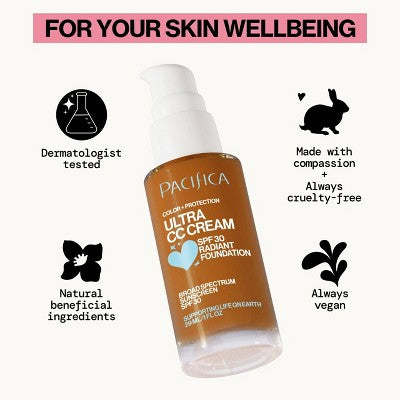 Pacifica Ultra CC Cream Radiant Foundation with SPF 17 Warm/Tan 1 fl oz - Imperfect Box